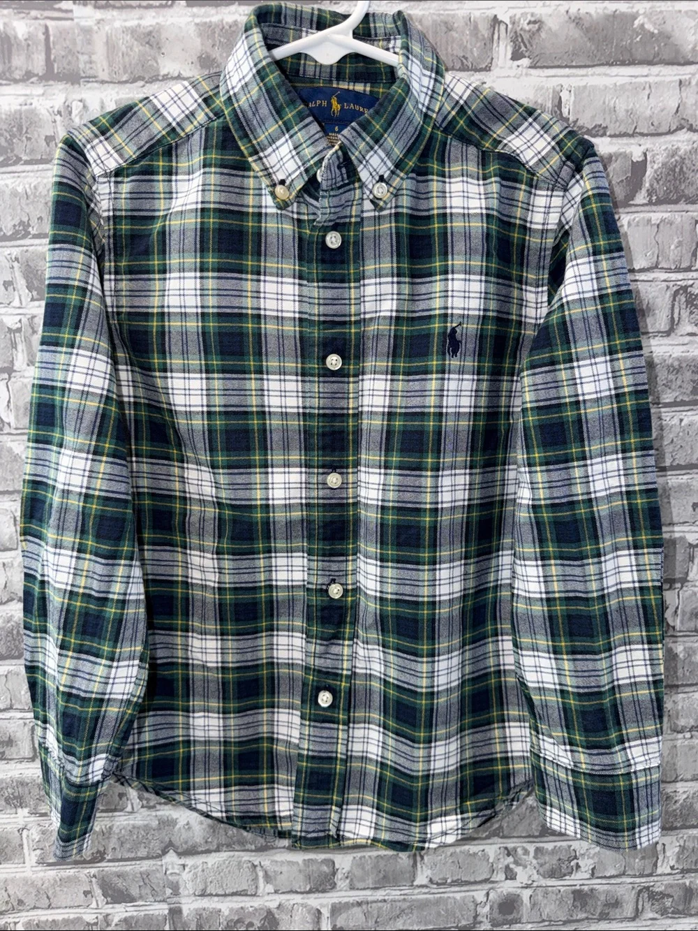 Bo's Ralph Lauren Navy,‎ Green & White Plaid Button-Up Shirt